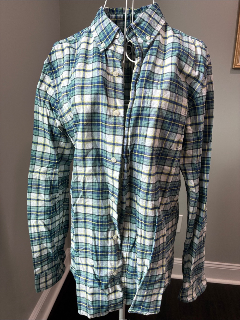 GAP Men's Blue and Green Plaid Button-Down Shirt
